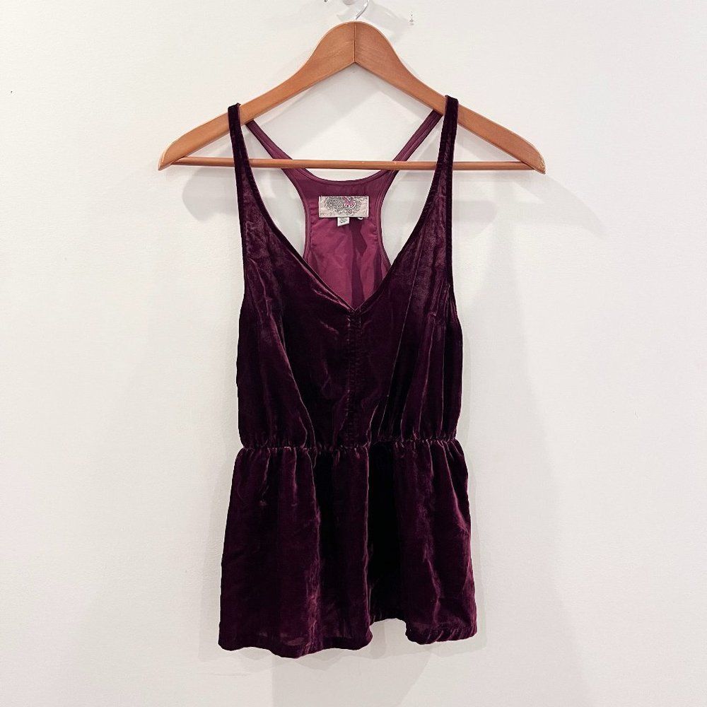 UO Ecote Velvet Peplum Tank Top Size XS Women's Dark Red Sleeveless